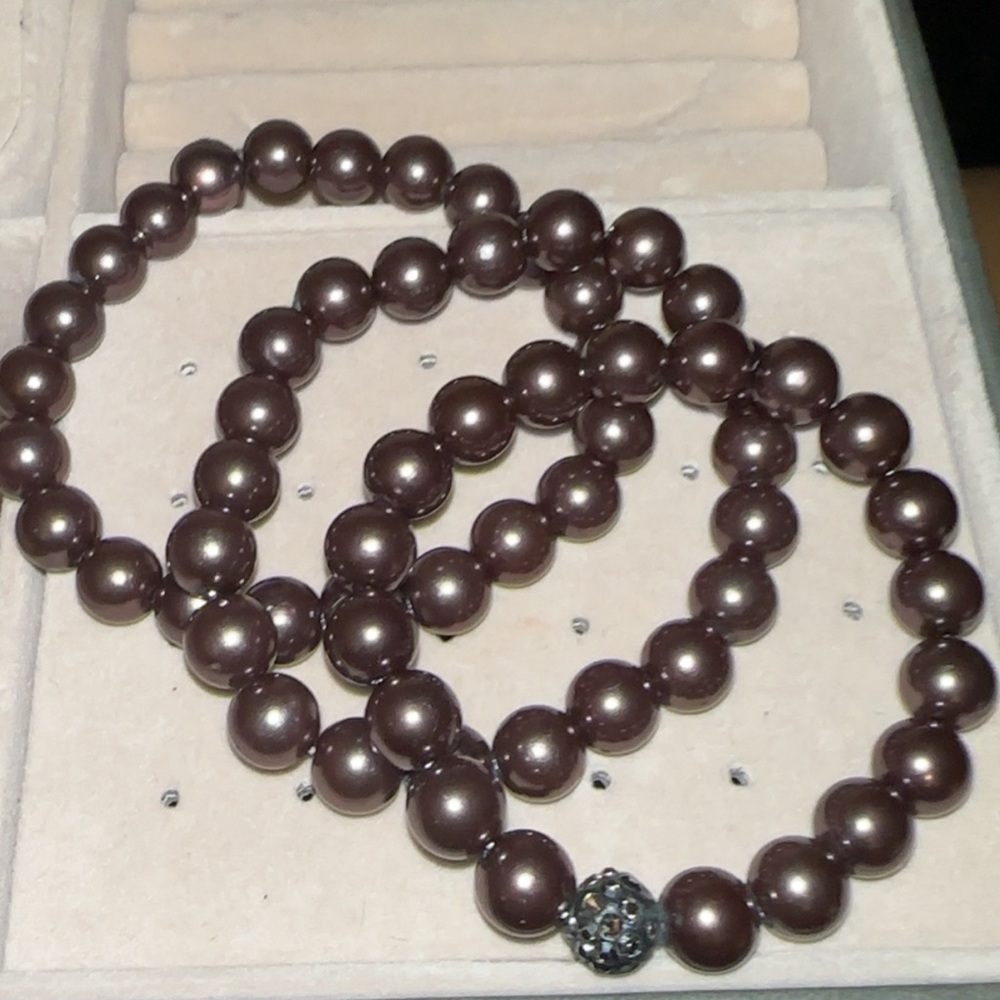 Handmade Shambala Beaded Pearls  stretchy Bracelets